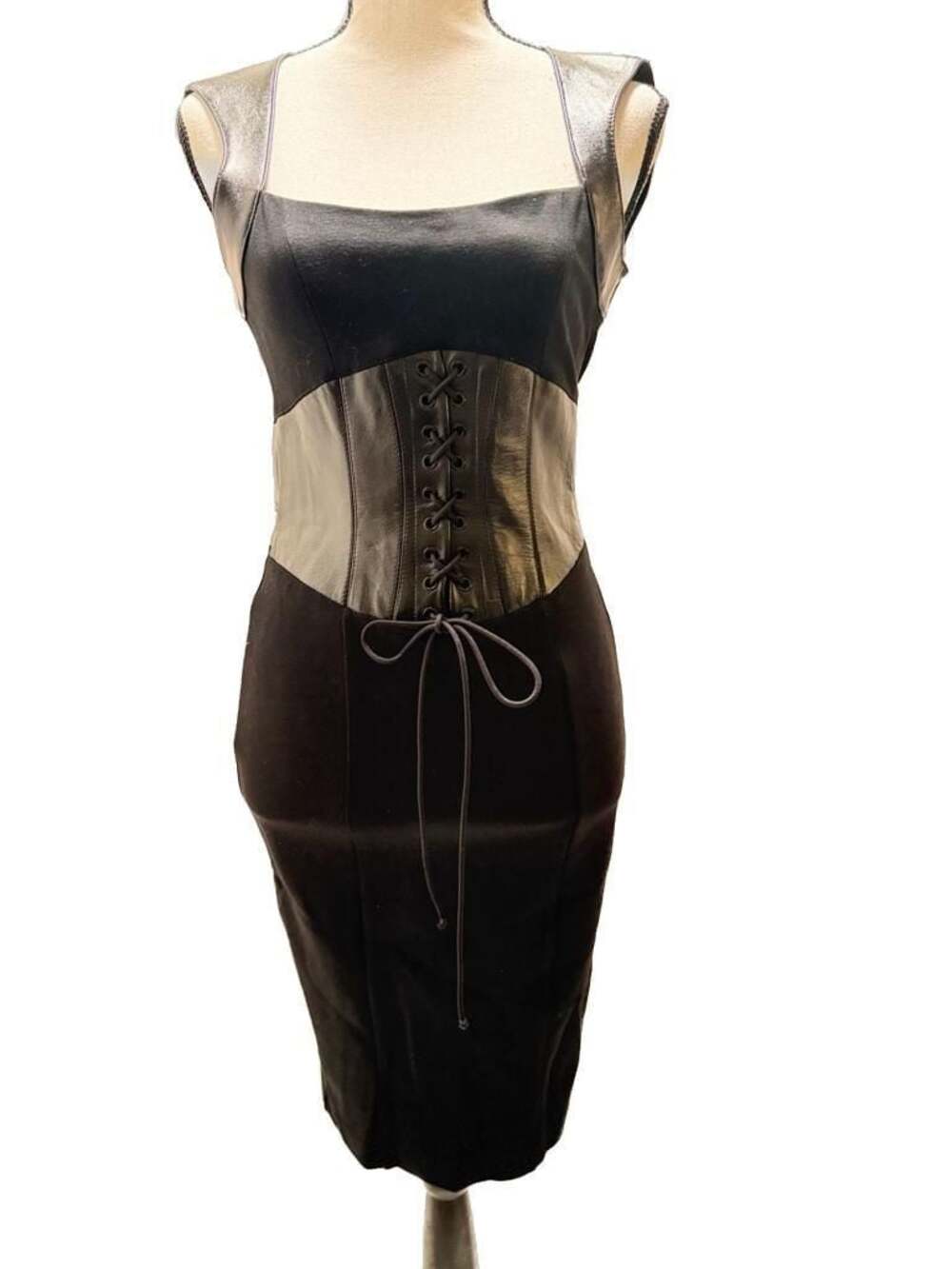 BeBe y2k Vintage Bebe leather mini corset pencil bodycon dress sz. XS